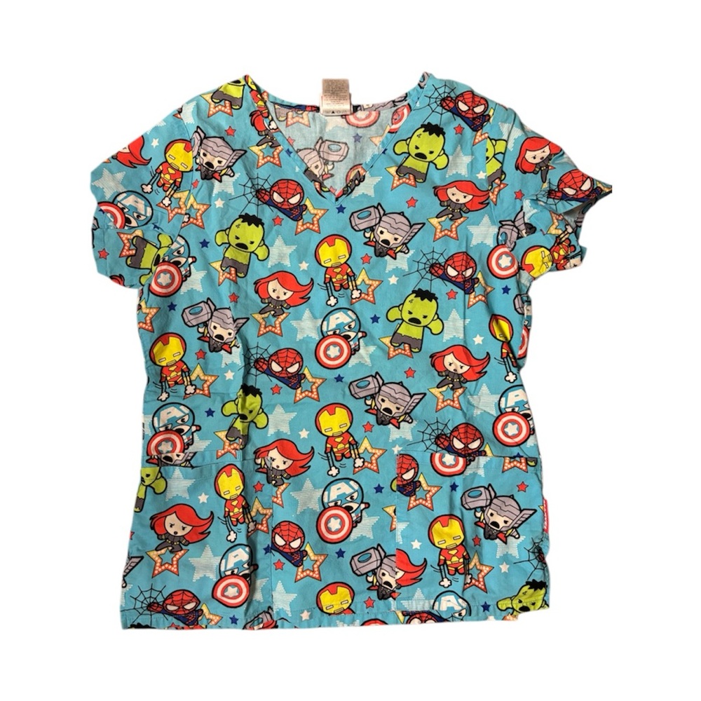 Marvel Characters Light Blue Scrub Top